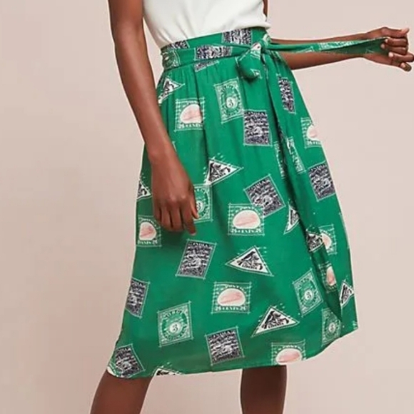 Anthropologie Green Graphic Midi Skirt - Picture 3 of 9